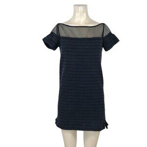 SACAI LUCK - WOMEN'S XS/S- BLUE  SHORT SLEEVE STRIPED SHEER TOP DRESS